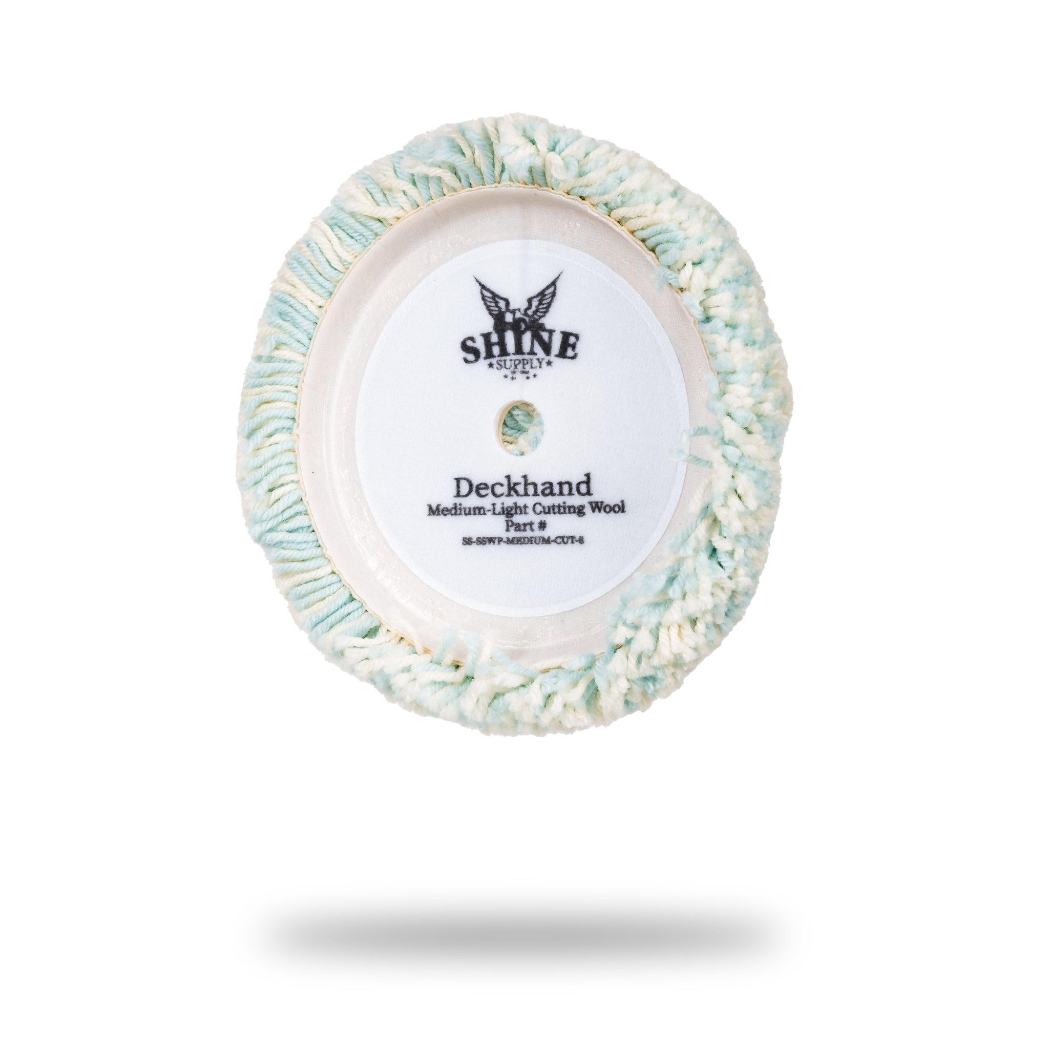 Deck Hand White Single Side Medium Cut Wool Pad 8" x 1.25"