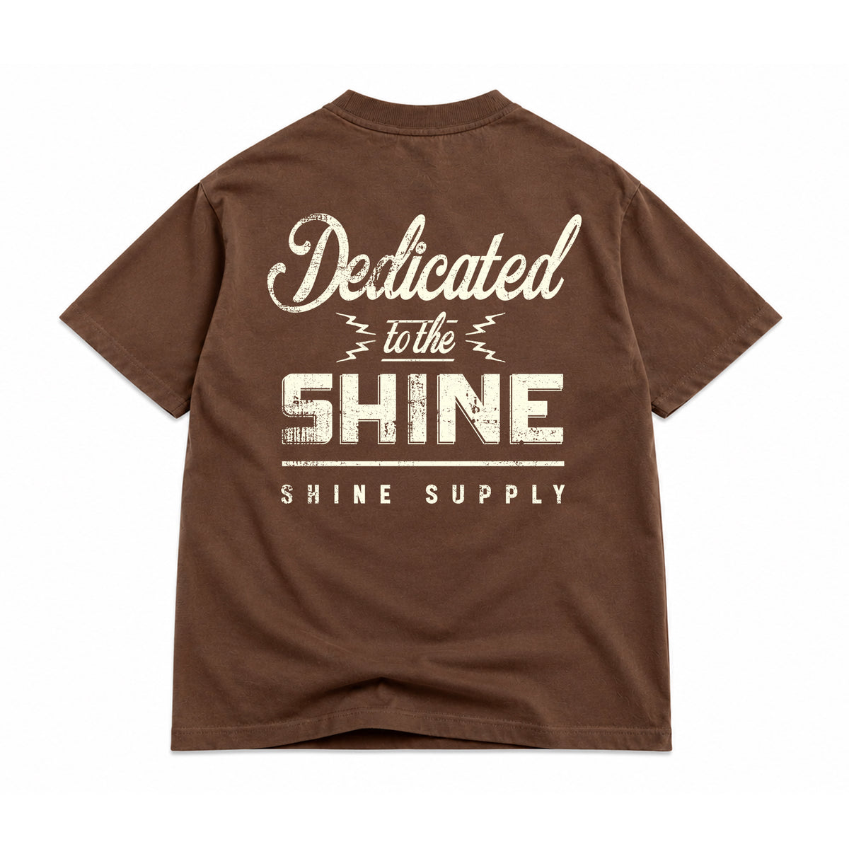 Dedicated Fall Authentics Tee in brown, back view with Dedicated to the Shine print