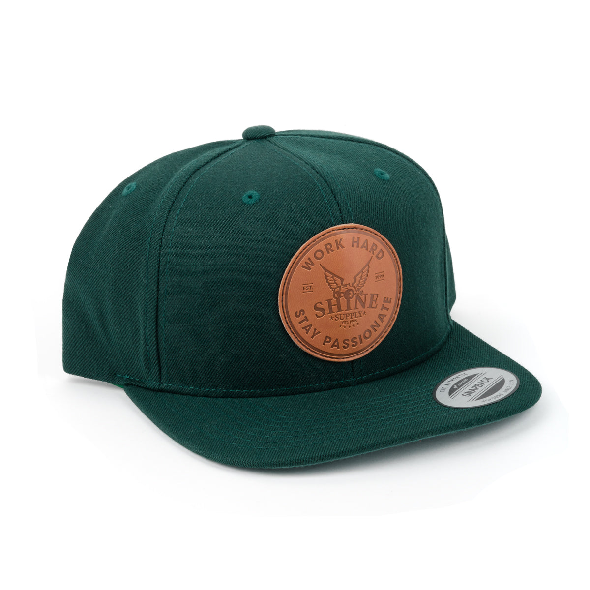 "Leather Work Hard" Snapback - Spruce Green