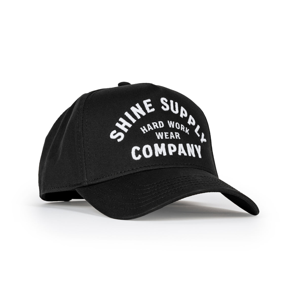 Workhorse snapback in black, embroidered Shine Supply Company Hard Work Wear
