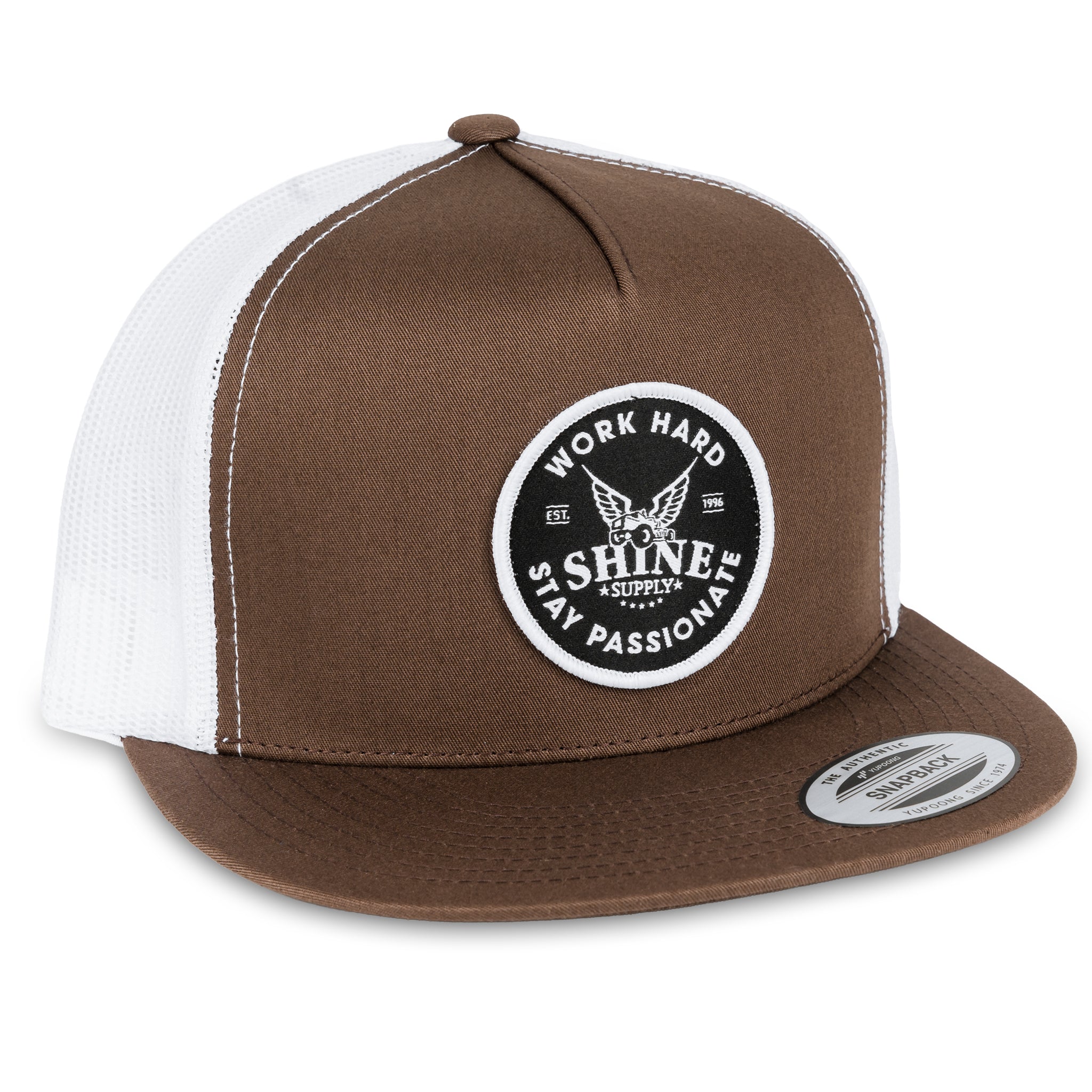 "Work Hard" - Trucker Snapback - Brown/White
