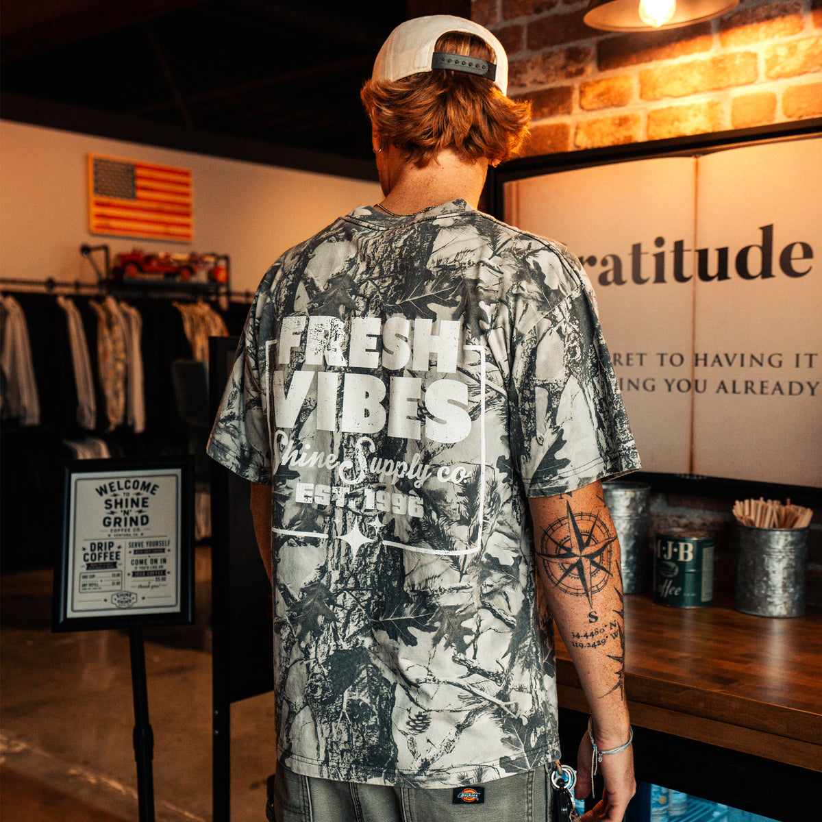 "Fresh Vibes" Fall Authentics Tee - Snow Camo