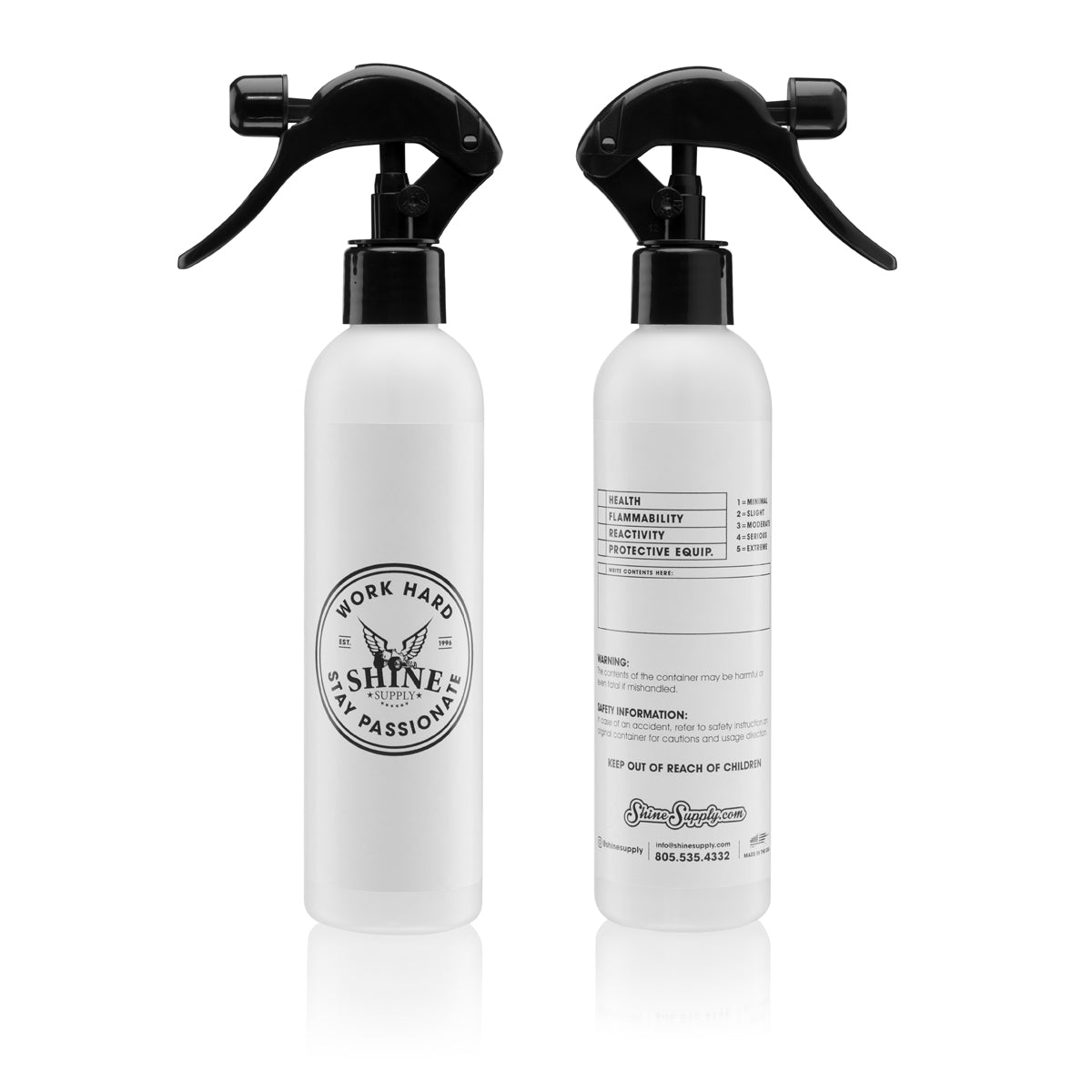 Shine Supply Work Hard Spray Bottle w/Fine Mist Sprayer 8oz.