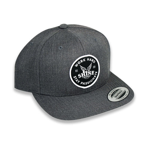 "Work Hard" Snapback Hat (Flat Bill) - Charcoal Gray
