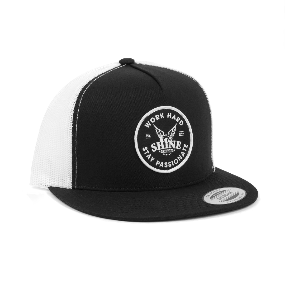 "Work Hard" Trucker Snapback - Black/White