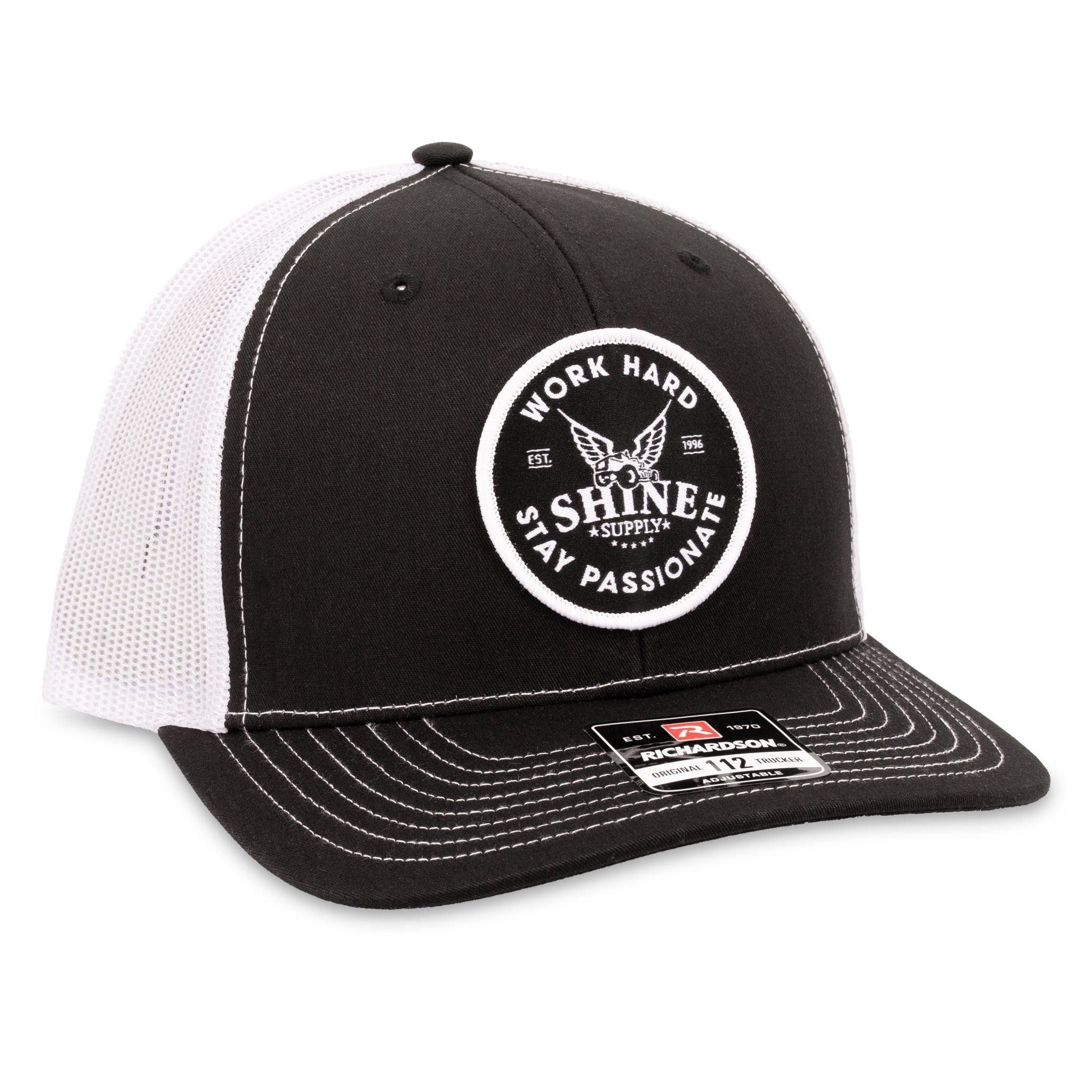 "Work Hard" - Richardson Snapback Hat - Black/White