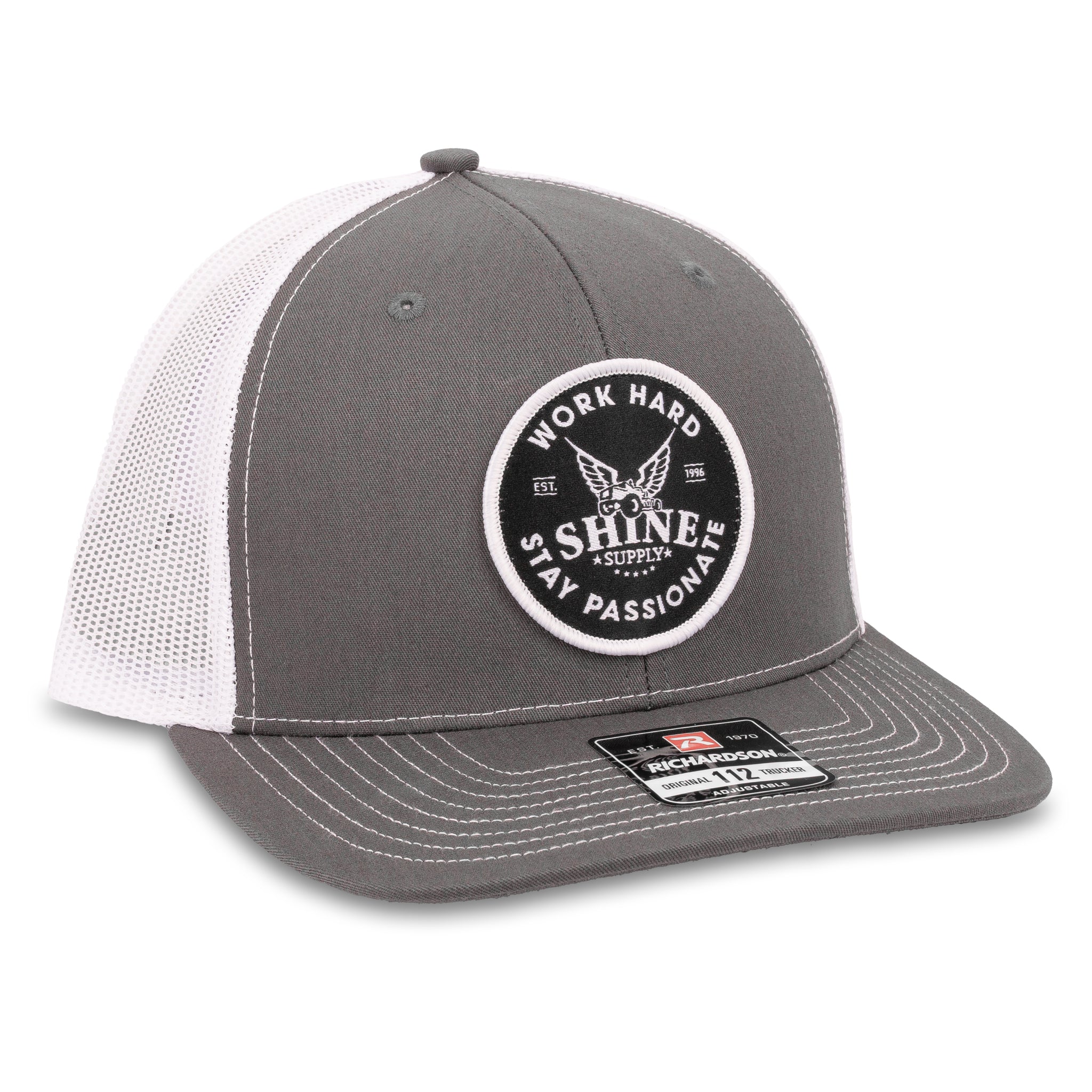 "Work Hard" - Richardson Snapback Hat - Grey/White