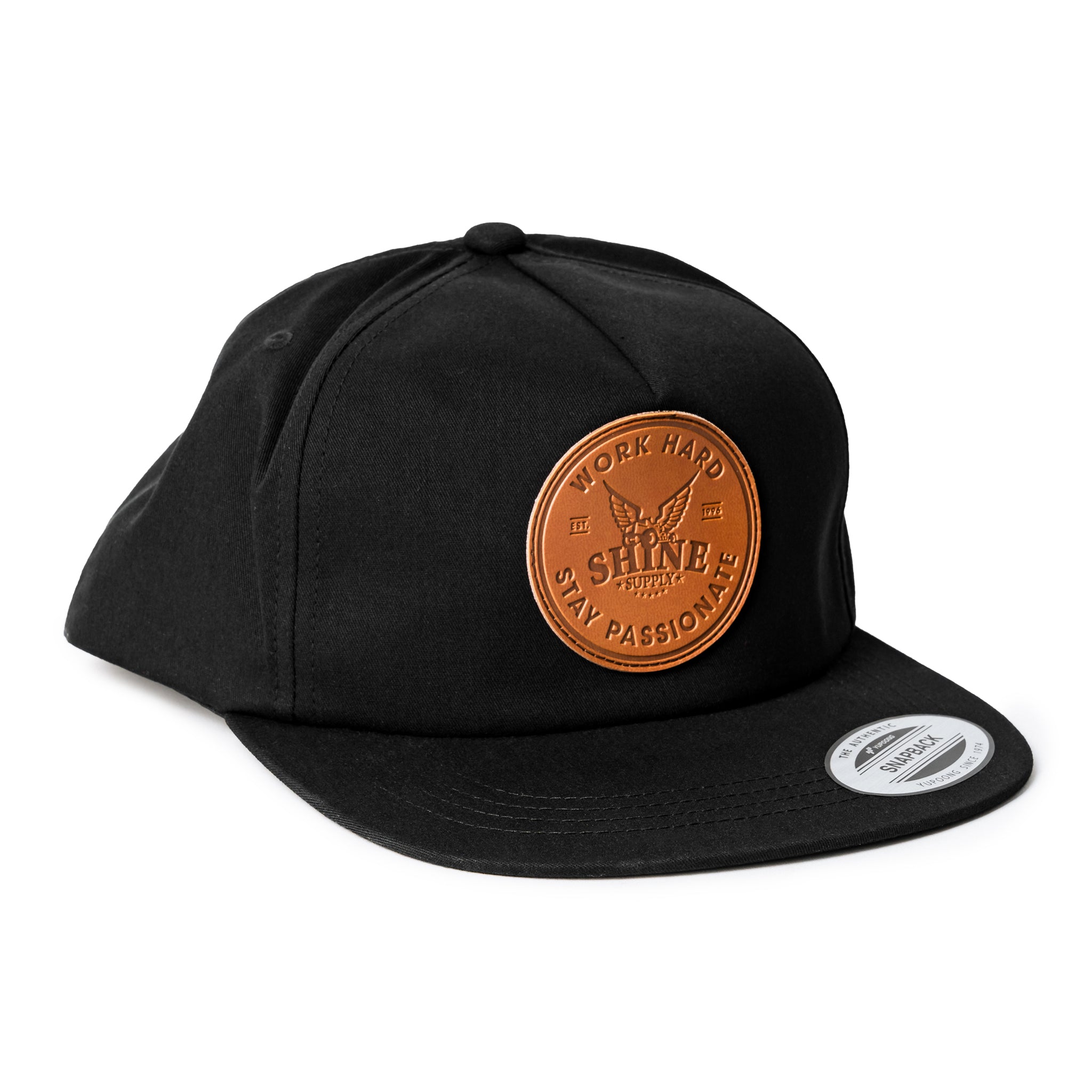 "Leather Work Hard" - Surfer Snapback Hat - Black