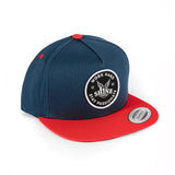 Work Hard Snapback Hat (Flat Bill) - Blue and Red