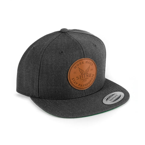 Work Hard Leather Snapback Hat (Flat Bill) -Grey
